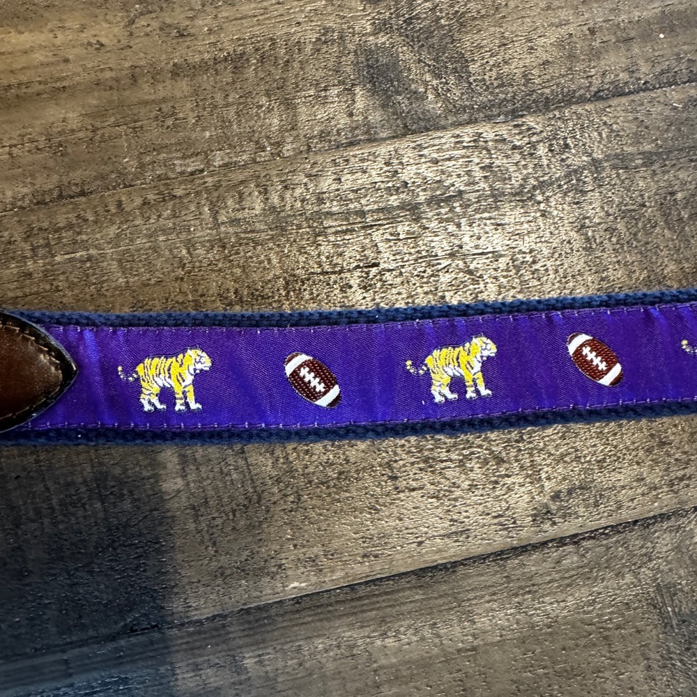 MEN'S NOLA COUTURE LSU TIGER AND FOOTBALL COTTON WITH LEATHER TABS BELT SIZE 36